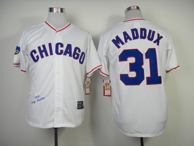 Men Chicago Cubs #31 Maddux White Throwback 1988 MLB Jerseys->chicago cubs->MLB Jersey